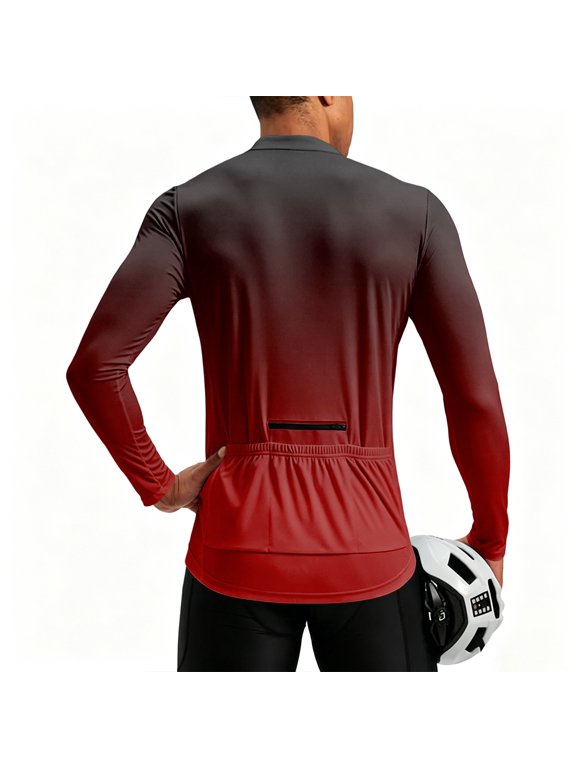 Gradient Men Long Sleeve Cycling Jersey with 3+1 Rear Zipper Pockets Men Workout Shirt Upf 50+ Half Zip Breathable Outdoor Quick Dry Bike Shirts Men