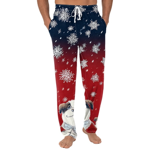 Fabrcox Graphic Men's Pajama Pants Wide Leg Mens Christmas Pajama Pants Christmas Snowflake Printed Trendy Cozy Sleepwear Bottoms Navy L