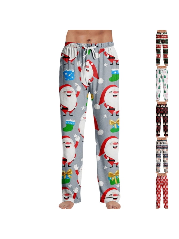 Graphic Sleep Lounge Pants for Men Elastic Waist Drawstring Pj Pants Christmas Tree Print Casual Soft Comfy Sleepwear Red XXL