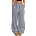 thumbnail image 1 of Fabrcox Gray Pants Wide Leg Woman Drawstring Baggy Lounge Pants for Women Loose Spring Summer Womens Trouser with Pockets, 1 of 5