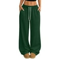 thumbnail image 1 of Fabrcox Green Women's Wide Leg Pants Drawstring Baggy Women's Lounge Pants Spring Summer Palazzo Trouser Pants Women with Pockets, 1 of 5