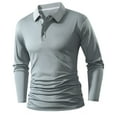 thumbnail image 1 of Fabrcox Grey Polo Shirts for Men Fall Long Sleeve Button Down Golf Shirts Solid Color Casual Holiday Pullover Trendy Slim Fit T-Shirts,Gray 2XL, 1 of 3