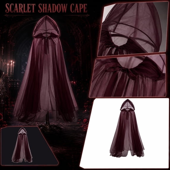 Fabrcox Halloween Holiday Full Length Hooded Cape, Unisex Adult Double Sided Reversible Mesh Cloak, Black Red Two Tone Garment for Masquerade Christmas Gathering Brown