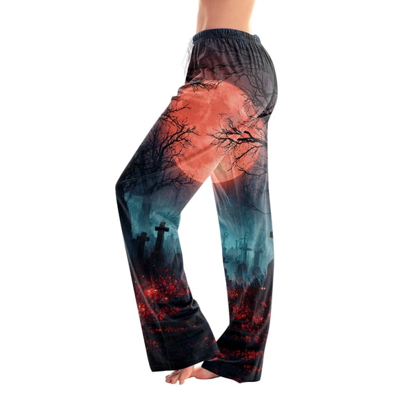 Fabrcox Halloween Pajama Pants for Women Funny Ghost Pumpkin Candy Womens Sleep Pants Fall Winter Festival Comfy Women's Lounge Pants Red XL