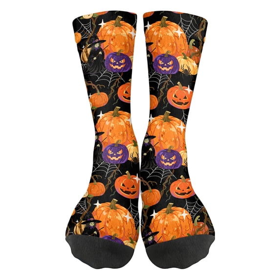 Fabrcox Halloween Socks Men Women Funny Ghost Pumpkin Socks Witch Graphic Spooky Novelty Mid Calf Crew Socks for Men Yellow