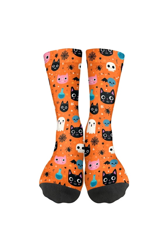 Halloween Socks Men Women Funny Pumpkin Ghost Socks Witch Graphic Spooky Novelty Mid Calf Crew Socks for Men Orange