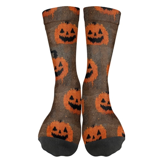 Fabrcox Halloween Socks Women Men Funny Ghost Pumpkin Socks Cat Graphic Spooky Novelty Mid Calf Women Crew Socks Brown