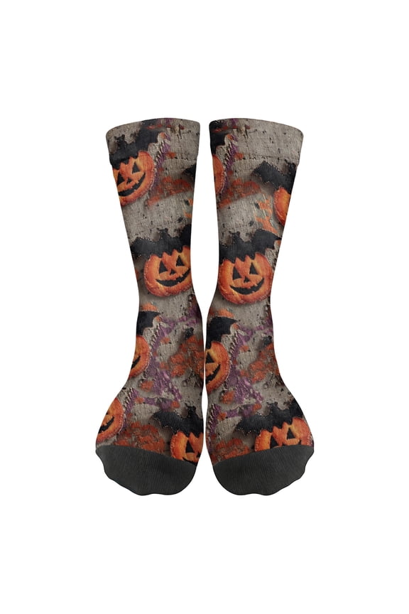 Halloween Socks Women Men Funny Ghost Pumpkin Socks Witch Graphic Spooky Novelty Mid Calf Womens Crew Socks Gray