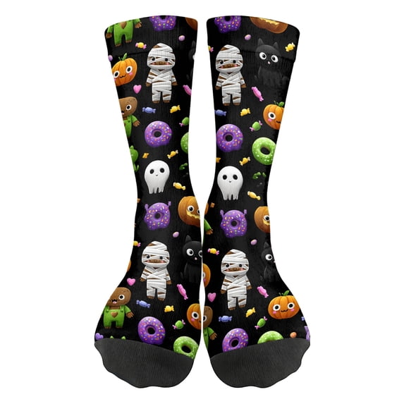 Fabrcox Halloween Socks for Men Women Funny Pumpkin Ghost Socks Witch Graphic Spooky Novelty Mid Calf Crew Socks for Men Purple