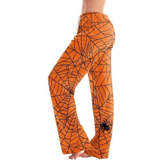 Fabrcox Halloween Womens Pajama Pants Funny Ghost Pumpkin Moon Women Sleep Pants Fall Winter Festival Soft Women Lounge Pants Orange XXXL