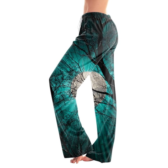 Fabrcox Halloween Womens Pajamas Pants Ghost Pumpkin Candy Womens Sleep Pants Fall Winter Festival Soft Lounge Pants for Women Blue XXL