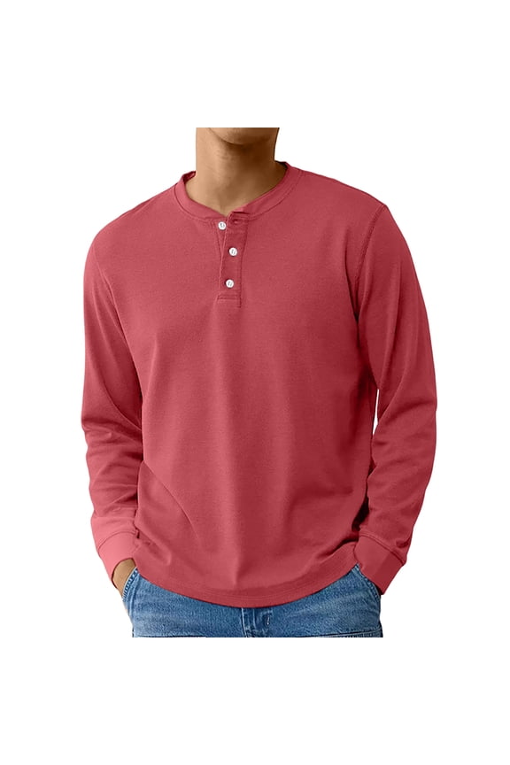 Henley Long Sleeve Shirts for Men Breathable Men Tshirt Outdoor Going Out Running Loose Fit Button Spring Mens Top