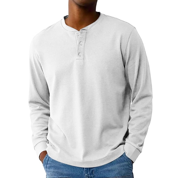 Fabrcox Henley Long Sleeve Shirts for Men M- 3xl Slim Fit Crewneck Long Sleeve Solid Color Lightweight Spring Fall Tops White L