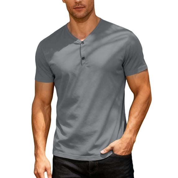 Fabrcox Henley Shirts for Men Button Down V Neck Men's Shirts Short Sleeve Summer Outdoor Running Mens Big and Tall Shirt
