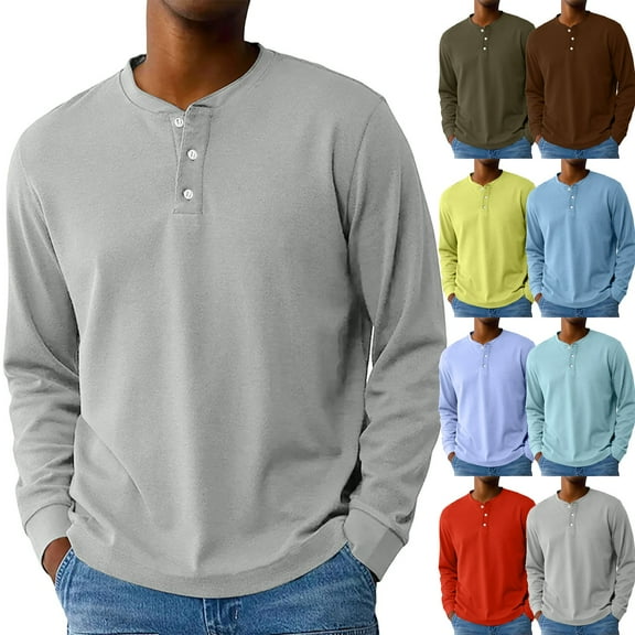 Fabrcox Henley Workout Shirts for Men M- 3xl Slim Fit Crewneck Long Sleeve Casual Lightweight Pullover Shirt Blue L