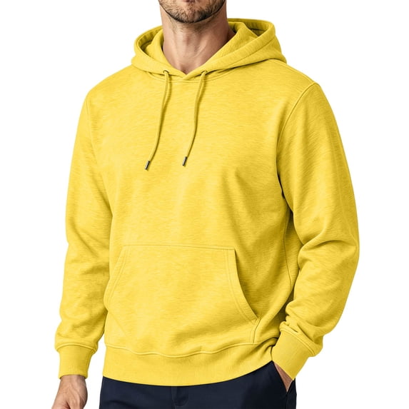 Fabrcox Hoodie Men Fleece Long Sleeve Sweatshirt Mens Casual Sports Drawstring Fall Winter Warm Pullover Men with Pocket Yellow XXXL