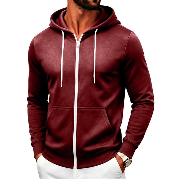 Fabrcox Hoodie Zip Up Men Sports Full Zip Mens Hooded Sweatshirt Fall Winter Drawstring Big and Tall Mens Jacket with Pockets XL