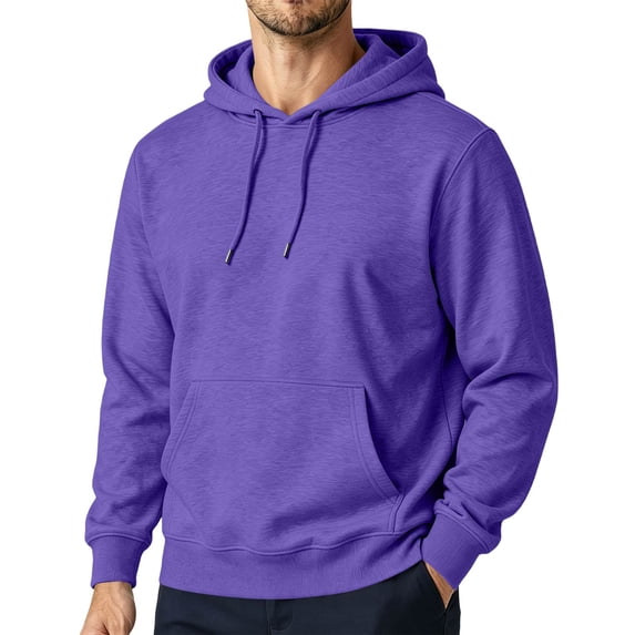 Fabrcox Hoodies for Men Fleece Lined Long Sleeve Sweat Shirt Men Casual Athletic Drawstring Fall Winter Warm Men's Pullover Shirts with Pocket Purple XL