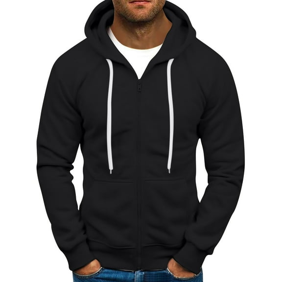 Fabrcox Hoodies for Men Big and Tall Full Zip Baggy Sports Hooded Drawstring Fleece Lined Comfortable Trendy Hoodies with Pockets Black XL