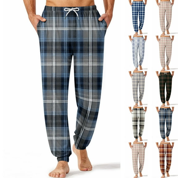 Fabrcox Joggers Plaid Pj Bottoms for Men M-Xl Xxl Xxxl Oversized Pajama Pants with Pockets Soft Comfy Sleep Bottoms Full Length Loungewear Pants Beige L