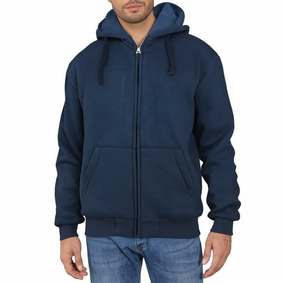 Fabrcox Long Sleeve Big and Tall Sports Hoodies for Men Fleece Lined Thick Warm Oversized Hoodies Casual Drawstring Heavyweight Outdoor Coat Jacket Navy 2XL