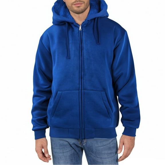Fabrcox Long Sleeve Big and Tall Sports Hoodies for Men Fleece Lined Thick Warm Oversized Hoodies Casual Drawstring Heavyweight Outdoor Coat Jacket Royal Blue 2XL