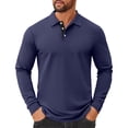 thumbnail image 1 of Fabrcox Long Sleeve Black Polo Shirts for Men Solid Color Turn-Down Collar Fashion Pullover Basic Casual Button Polo Shirts Navy XXL, 1 of 3