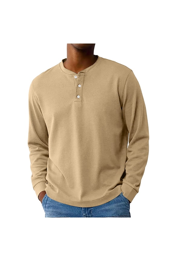 Long Sleeve Henley Shirts for Men Breathable T Shirts for Man Outdoor Going Out Running Big and Tall Button Mens Top