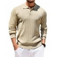 thumbnail image 1 of Fabrcox Long Sleeve Polo Shirts for Men Fall Button Collared Long Sleeved T Shirts Casual Solid Color Basic Lightweight Tops Shirts,Khaki XL, 1 of 2