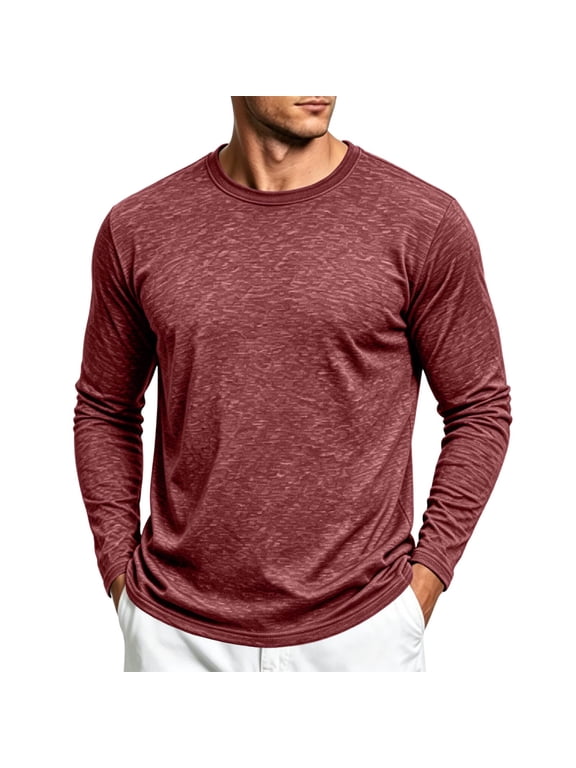 Long Sleeve Shirt Men Crew Neck Casual Men Undershirt Athletic Base Layer Relaxed Fit Solid Color Lightweight Lounge Basic Men Tshirt