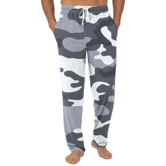 Fabrcox Loose Fit Camo Pajama Pants for Men Wide Leg Drawstring Pj Bottoms with Pockets Lightweight Casual Fashion Oversized Pj Bottoms Light Gray 2XL