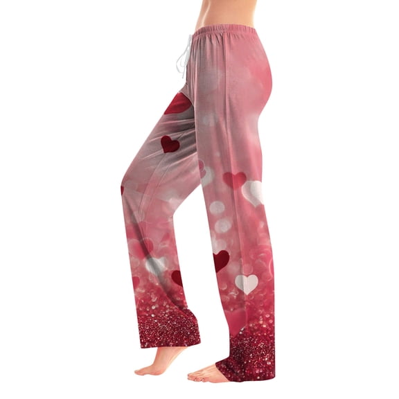 Fabrcox Love Heart Print Pajama Pants Women Soft Drawstring Elastic Waist Straight Leg Valentines Day Pajamas Women Pants Loose Spring Woman Lounge Pants