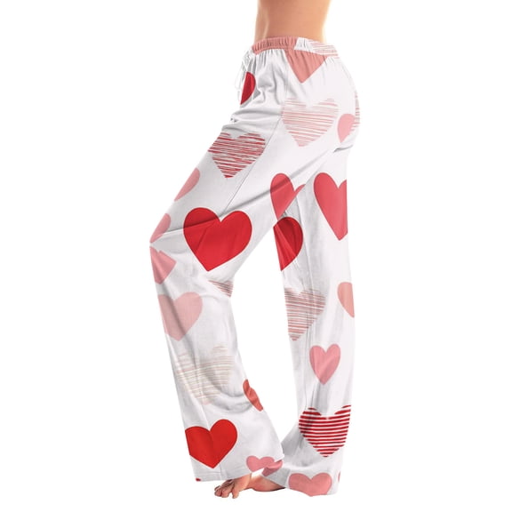 Fabrcox Love Heart Print Pj Bottoms Pants Drawstring Elastic Waist Straight Leg Valentines Pajama Pants for Women Loose Spring Women’s Lounge Pants