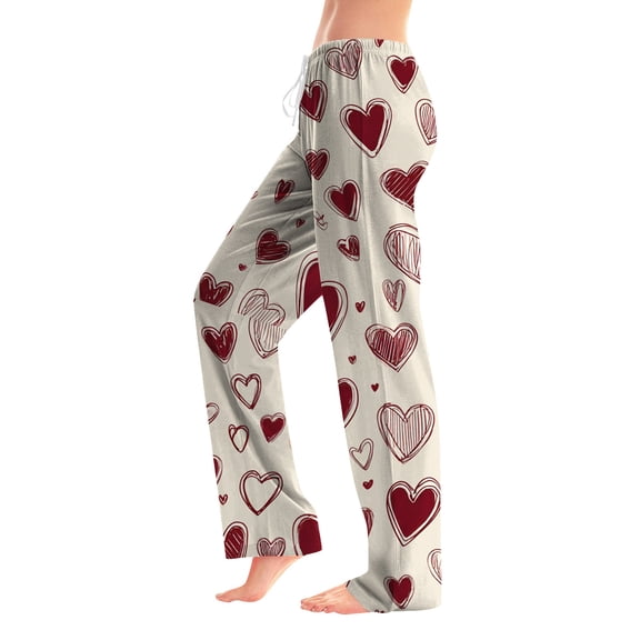 Fabrcox Love Heart Print Women Pajama Pant Drawstring Elastic Waist Straight Leg Valentines Pajama Pants for Women Loose Spring Womens Lounge Pant