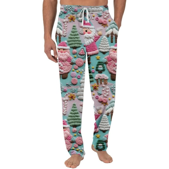 Fabrcox M-3xl Loose Fit Men's Slim Fit Pj Pants Christmas Baggy Pj Bottoms with Pockets Christmas Tree Print Fashion Casual Printed Pj Pants Green 2XL