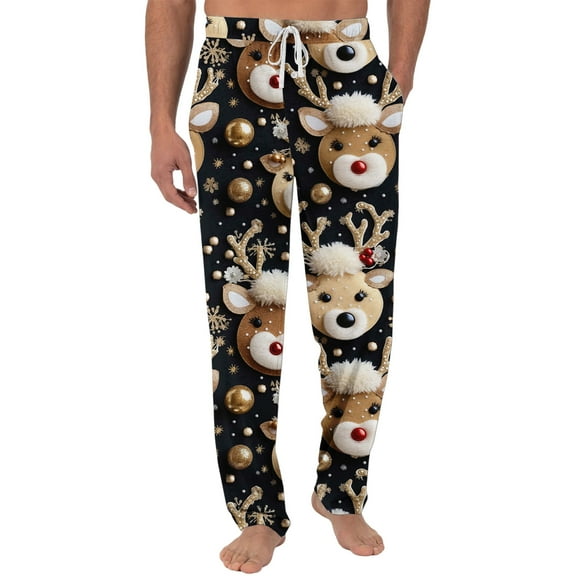 Fabrcox M-3xl Oversized Christmas Pj Pants for Men Big and Tall Baggy Pj Bottoms with Pockets Christmas Snowman Print Fashion Casual Printed Pj Pants Black 2XL