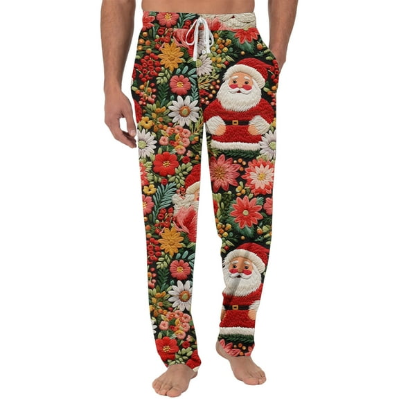 Fabrcox M-3xl Oversized Men's Slim Fit Pj Pants Christmas Baggy Pj Bottoms with Pockets Christmas Tree Print Fashion Casual Printed Pj Pants Yellow XL