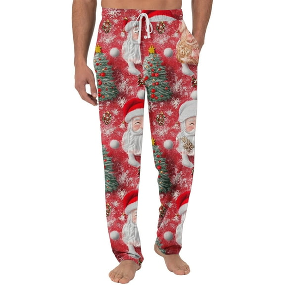 Fabrcox M-3xl Plus Size Men's Slim Fit Pj Pants Christmas Baggy Pj Bottoms with Pockets Christmas Tree Print Fashion Casual Printed Pj Pants Multicolor XL