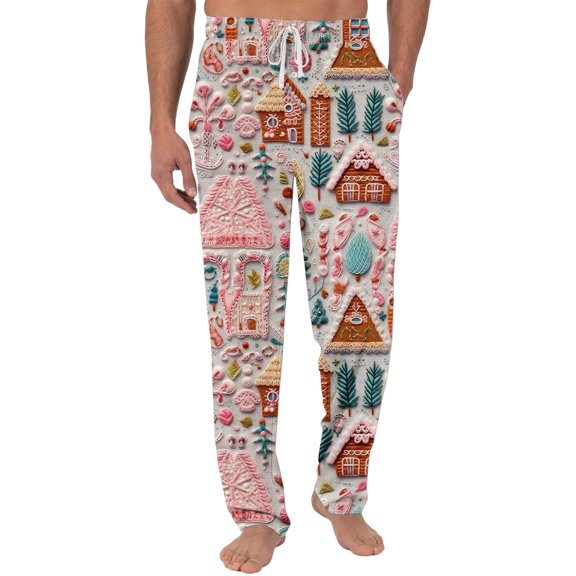 Fabrcox M-3xl Slim Fit Mens Christmas Pj Pants Baggy Pj Bottoms with Pockets Christmas Tree Print Fashion Casual Printed Pj Pants Earthy Yellow L