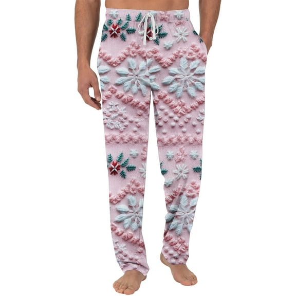 Fabrcox M-3xl Slim Fit Oversized Christmas Pj Pants for Men Baggy Pj Bottoms with Pockets Christmas Tree Print Fashion Casual Printed Pj Pants Pink L