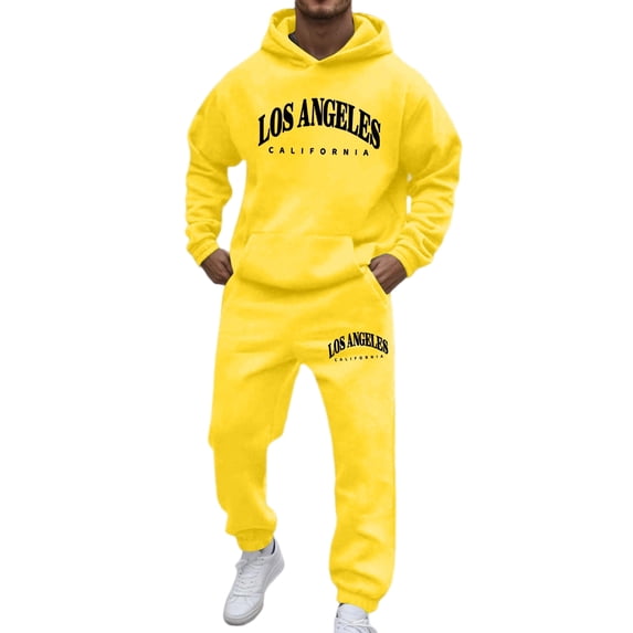 Fabrcox M-5XL 2 Piece Sweatsuits for Men Fleece Hoodie and Sweatpants Set for Men Causal Athletic Gym Sweatshirt Joggers Track Suits Mens Yellow L
