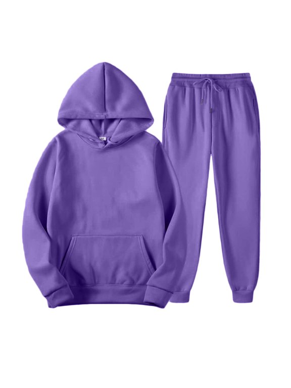 M-5XL 2 Piece Sweatsuits for Men Fleece Mens Hoodie and Jogger Set Causal Athletic Workout Sweatshirt Joggers Track Suits Purple XXXL