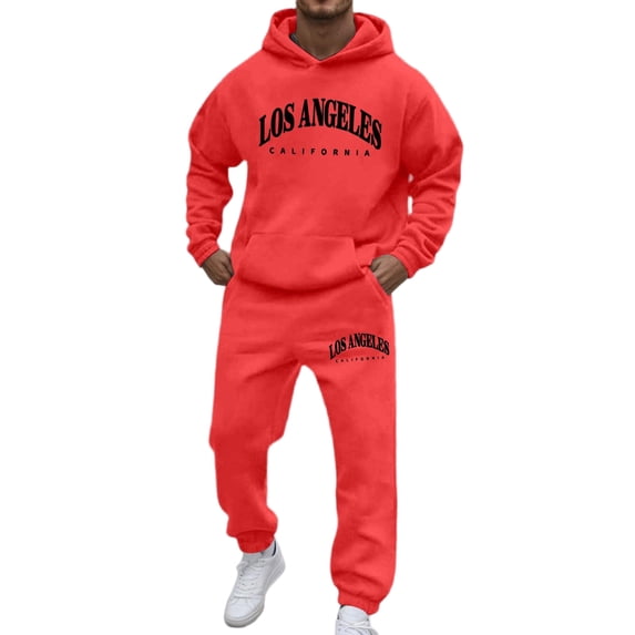 Fabrcox M-5XL Mens 2 Piece Sweatsuit Fleece Hoodie Sweatpants Set Causal Athletic Workout Sweatshirt Joggers Track Suit Mens Red 4XL