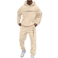 thumbnail image 1 of Fabrcox M-5XL Mens 2 Piece Sweatsuit Fleece Hoodie Sweatpants Set Causal Athletic Workout Sweatshirt Joggers Track Suits Mens Beige 4XL, 1 of 7