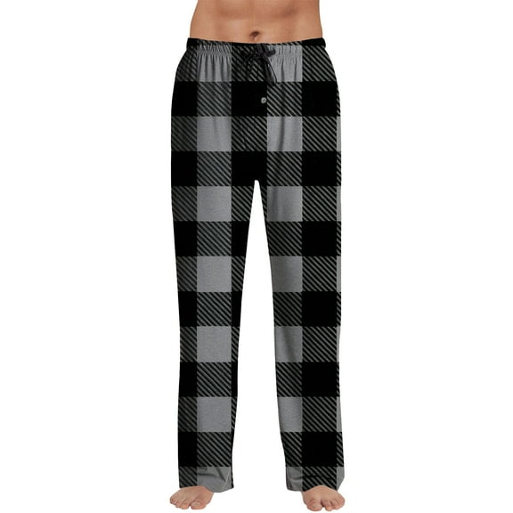Fabrcox Man Pajama Pants Plaid Fall Spring Winter Drawstring Lounge Bottoms Pants Casual Comfortable Baggy Pj Pants Black M