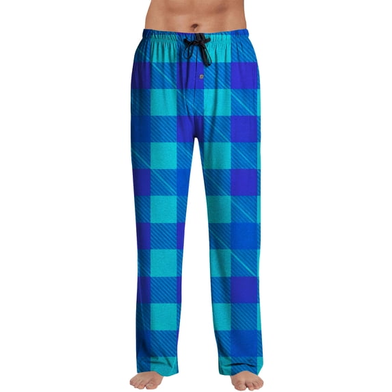 Fabrcox Man Pajama Pants Plaid Fall Spring Winter Drawstring Pj Pants Casual Comfortable Baggy Pj Pants Blue XL
