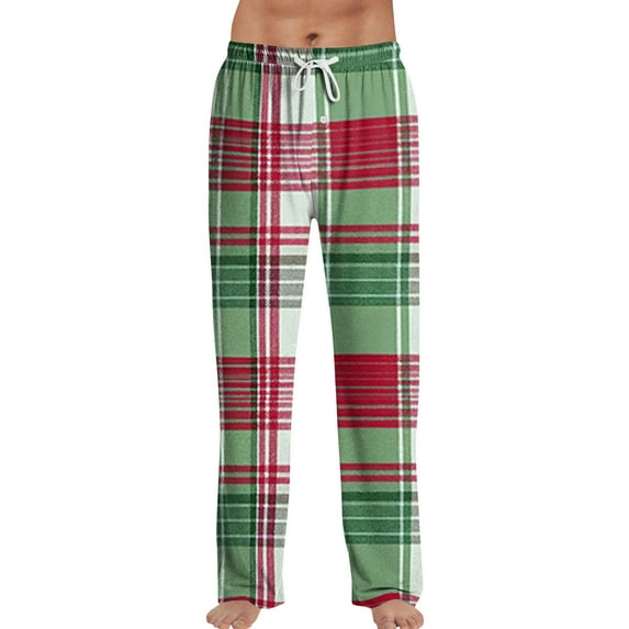 Fabrcox Man Plaid Pajama Pants S-2xl Slim Fit Drawstring Casual Wide Leg Fall Spring Comfy Sleepwear Pants Dark Green XXL