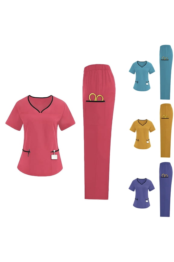 Medical Uniform Women's Scrubs Set Classic V-Neck Top & Jogger Pants Women's Nurse Uniform with Pocket