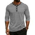 thumbnail image 1 of Fabrcox Men 3/4 Sleeve Shirt Striped Button Mens V Neck Shirts Summer Color Block Running Workout Mens Athletic Shirt Gray S, 1 of 7