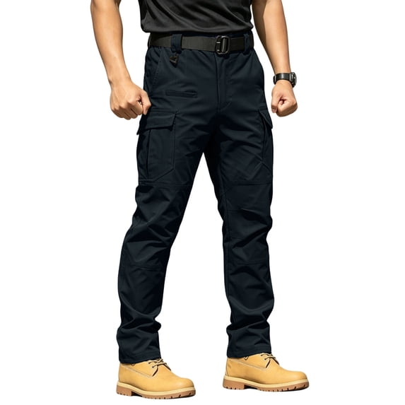 Fabrcox Men Blue Cargo Pants with 8 Pockets Water Resistant Straight Leg Cargo Pants for Men Work Construction Outdoor Hiking Fishing Breathable Men's Trousers (no Belt) XXL